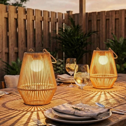 Nancy's Satriano Sfeerverlichting voor buiten - Zonne-lataarns - Buitenlampen - Set van 2 - Bruin - Rotan
