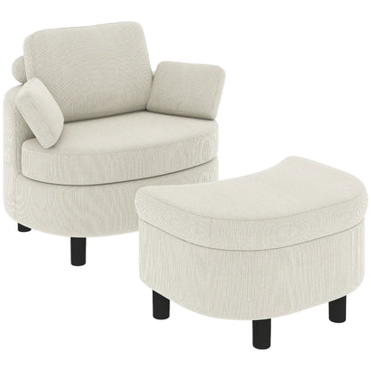 Nancy's Terenten Lounge Fauteuil - Relaxfauteuil - Loungestoel - Inclusief Voetenbankje - Verstelbaar - Crèmewit - Corduroy look