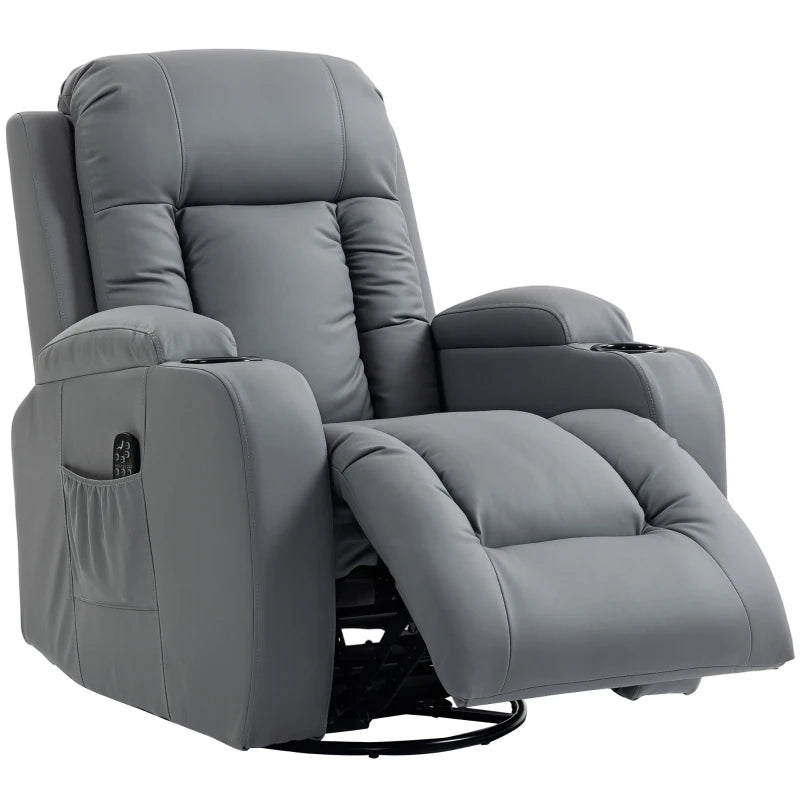 Nancy's Pollina Massagestoel - Relaxfauteuil met massagefunctie - Verwarmde massage - Schommel- en draaifunctie - Lichtgrijs - Kunstleer