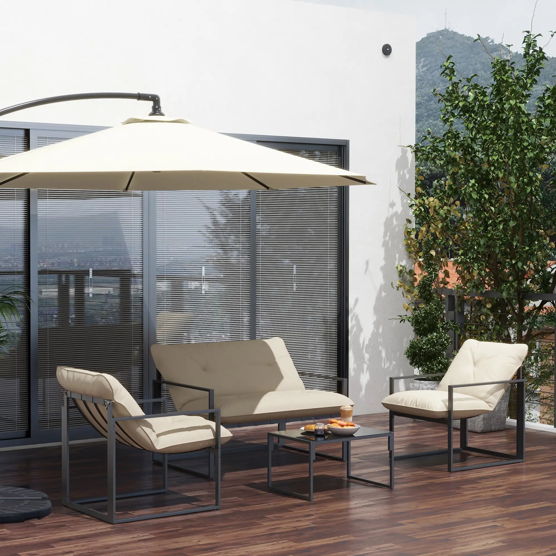 Nancy's Corfino Tuinset - 4-Delige Buiten Set - Tuinmeubelset - Grijs / Beige