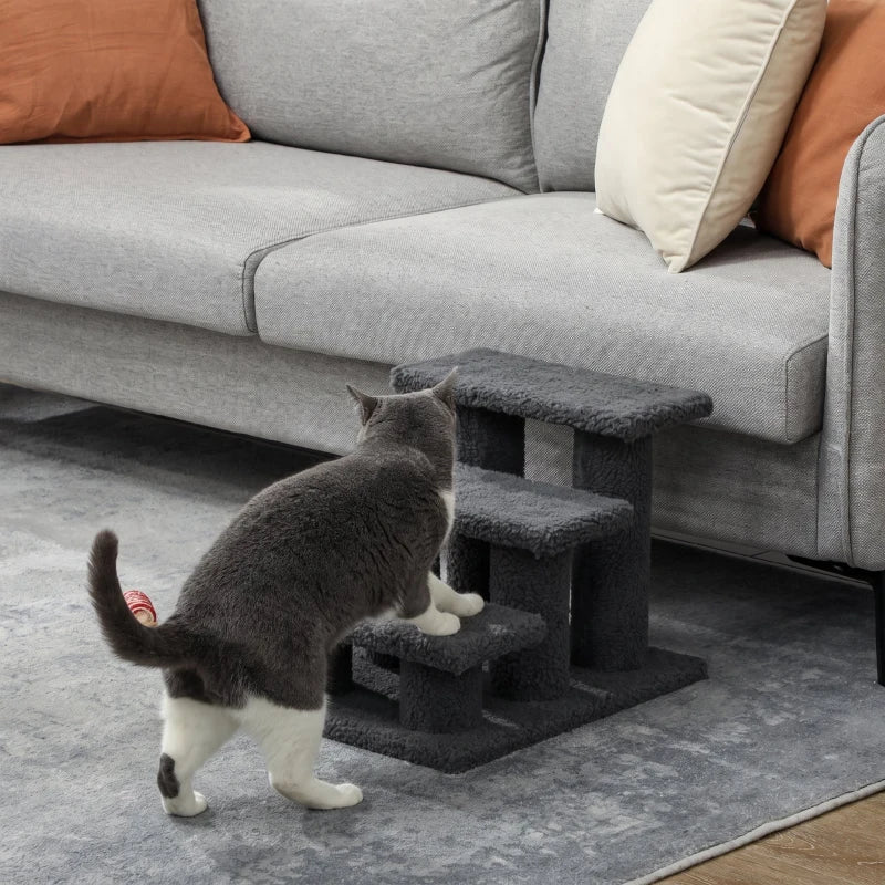 Nancy's Torno Kattentrap - Met 3 treden - Donkergrijs - Pluche - 45 x 35 x 34 cm