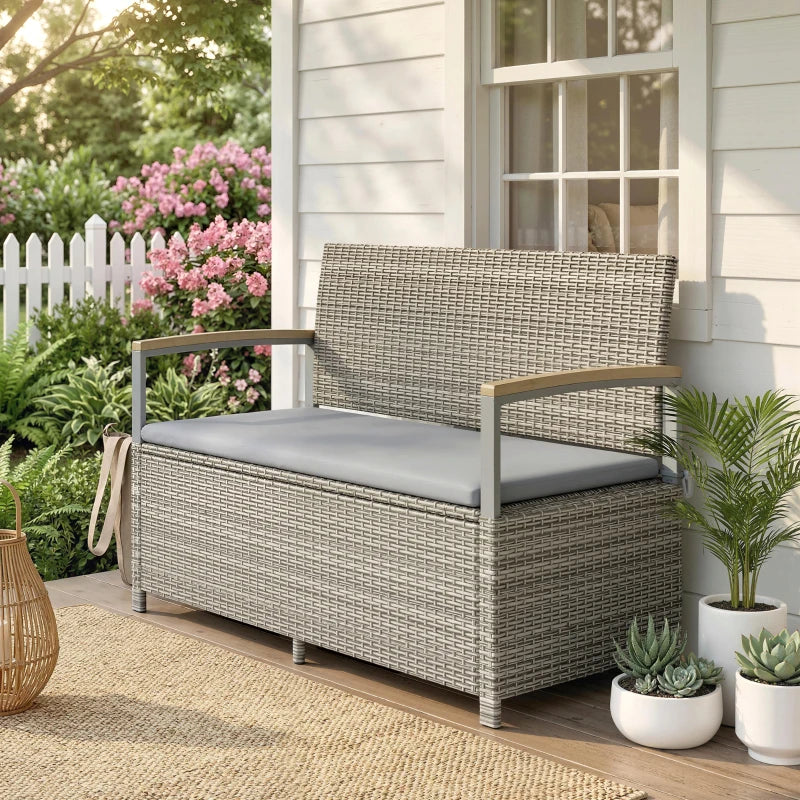 Nancy's Salorno Tuinbank - Parkbank - Bank voor buiten - Grijs / Natuurlijk hout - Rotan - ± 120 x 60 x 85 cm