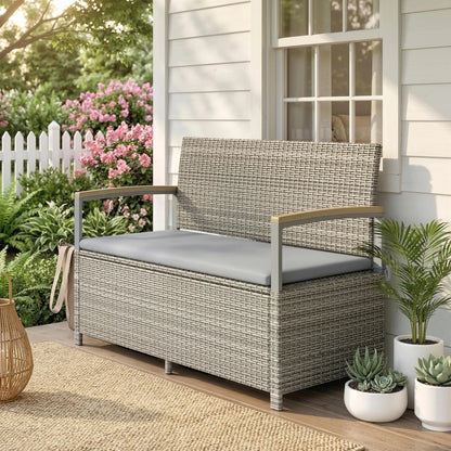 Nancy's Salorno Tuinbank - Parkbank - Bank voor buiten - Grijs / Natuurlijk hout - Rotan - ± 120 x 60 x 85 cm