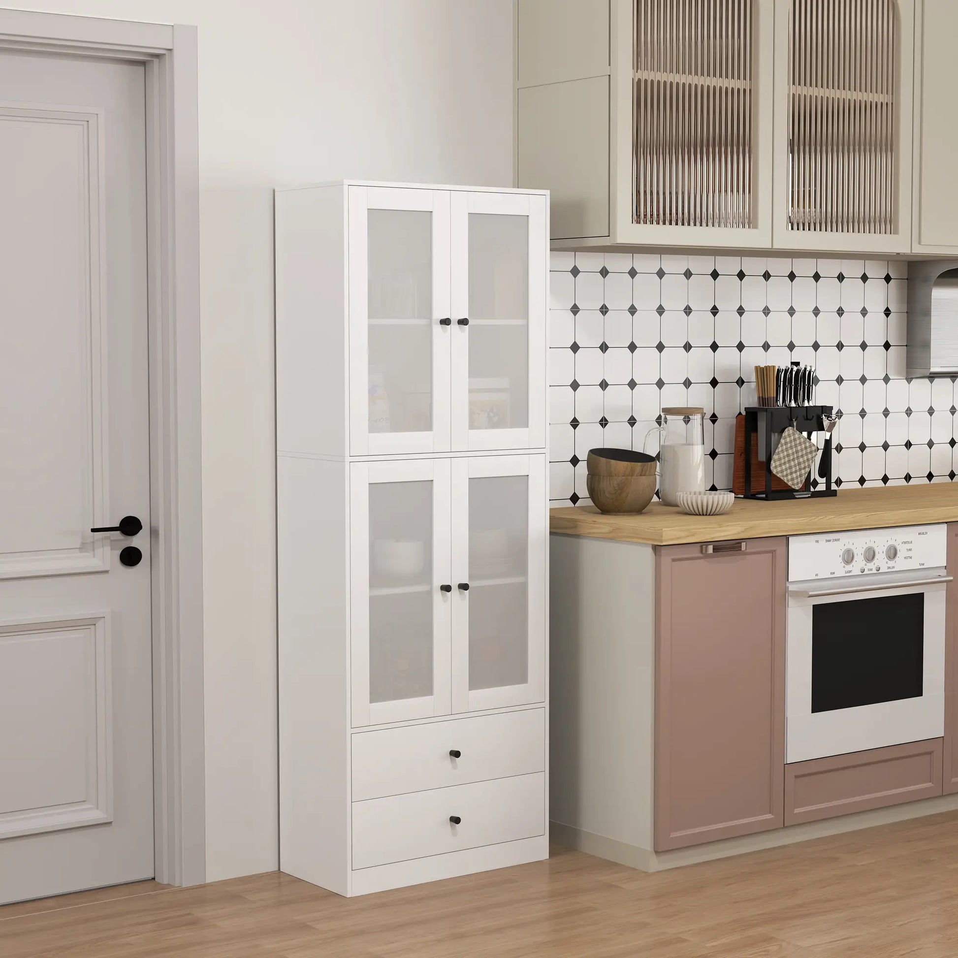 Nancy's Crotone Keukenkast Vrijstaand - Buffetkast - Opbergkast - Wit - ± 60 x 30 x 170 cm
