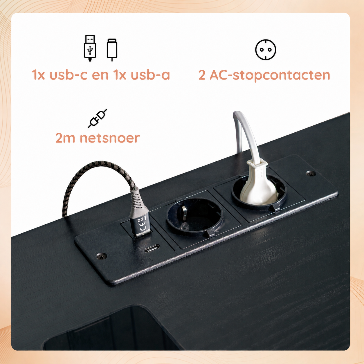 Casamoda Hoog Nachtkastje voor Boxspring met Stopcontact en USB - Ladekastje - 3 Lades - Zwart - 40 x 35 x 70 cm