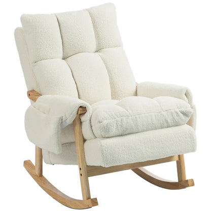 Nancy's Vandoies Schommelstoel - Relaxstoel - Twee zijvakken - Crèmewit - Flanel