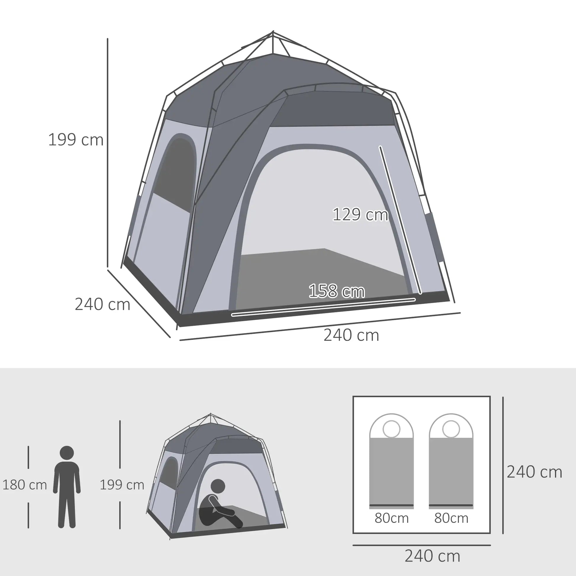 Nancy's Ghedi Kampeertent - Campingtent - Koepeltent - Grijs - 240 x 240 x 200 cm