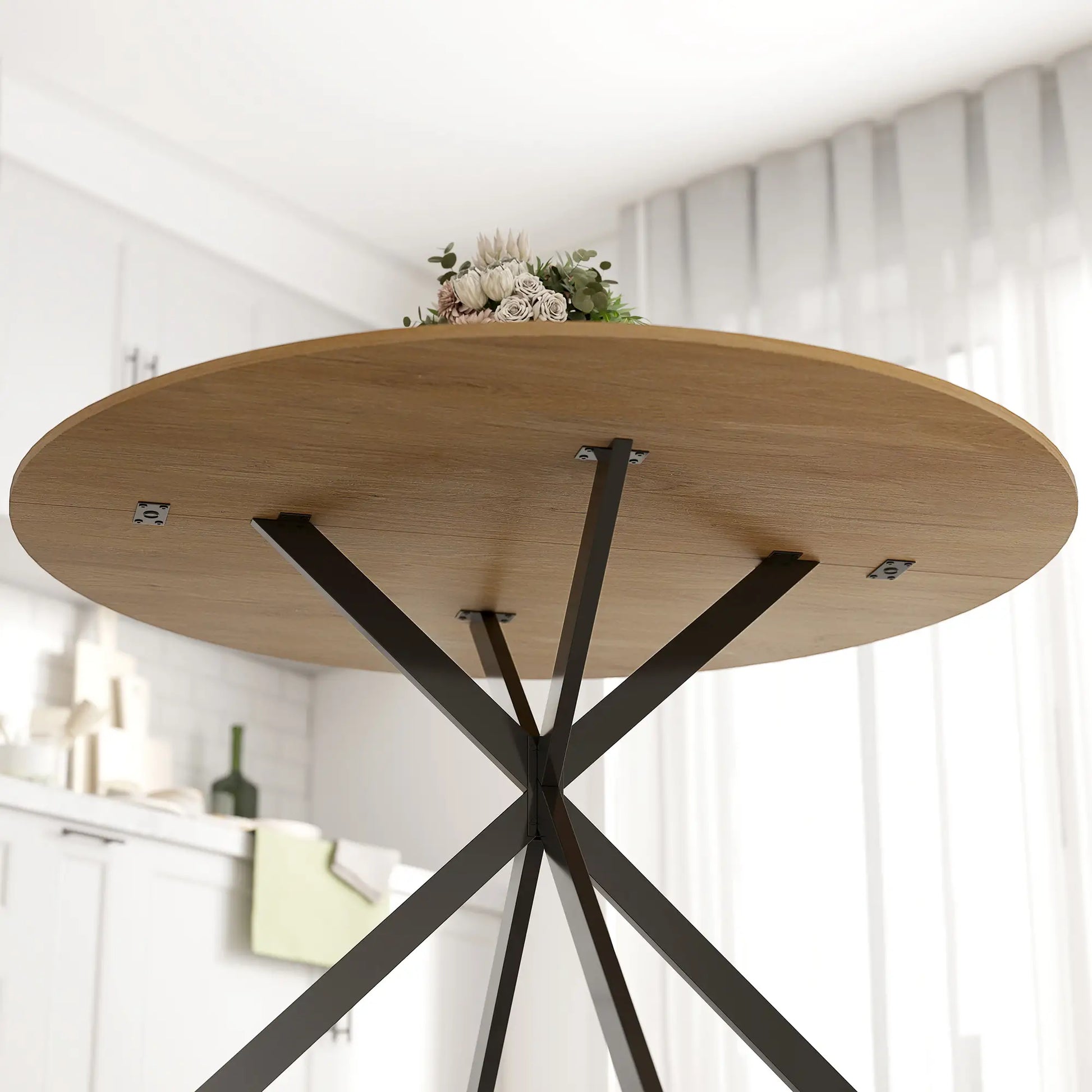 Nancy's Lavarone Ronde Eettafel - Eiken / Zwart - Ø120 x 75H cm