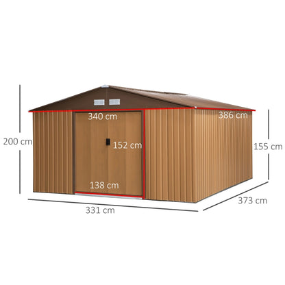 Nancy's Hamilton Steel tool shed XL, Garden shed Bicycle shed Brown 340 x 386 x 200 cm 