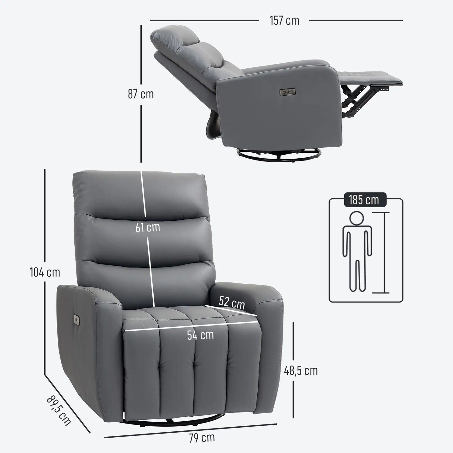 Nancy's Claviere Relaxfauteuil - Loungestoel - Relaxstoel - Verstelbaar / Draaibaar / Schommelend - Grijs - Kunstleer