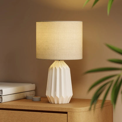 Nancy's Paliano Tafellamp - Nachtlamp - E27 Fitting - Keramiek / Linnen - Wit