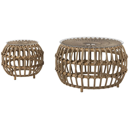 Nancy's Gardolo Balkontafels - Bijzettafels voor Buiten - Tuintafels - Set van 2 - Bruin - Rotan