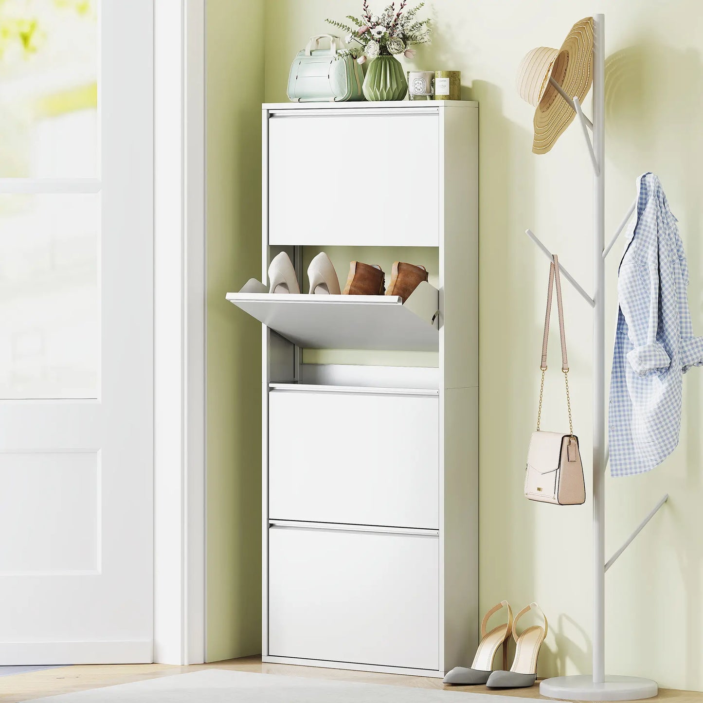 Nancy's Formigine Schoenenkast - Opbergkast voor Schoenen - Wit - ± 55 x 15 x 140 cm