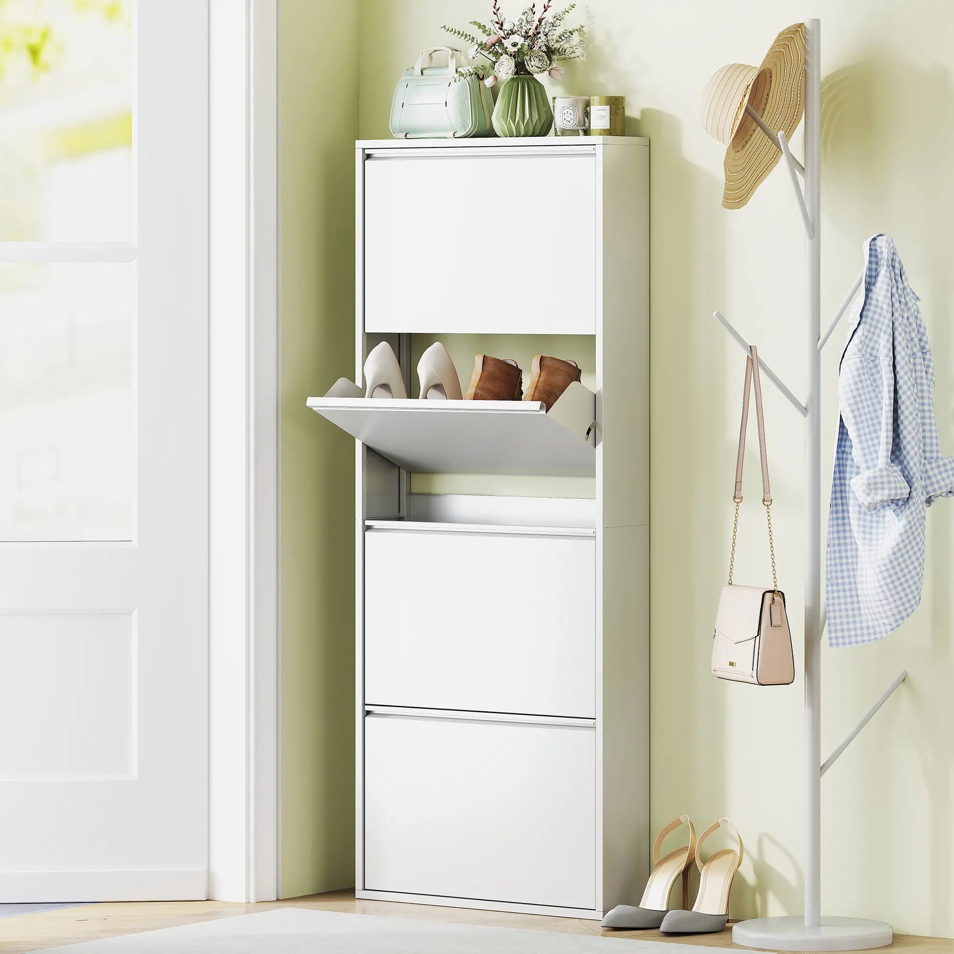 Nancy's Formigine Schoenenkast - Opbergkast voor Schoenen - Wit - ± 55 x 15 x 140 cm