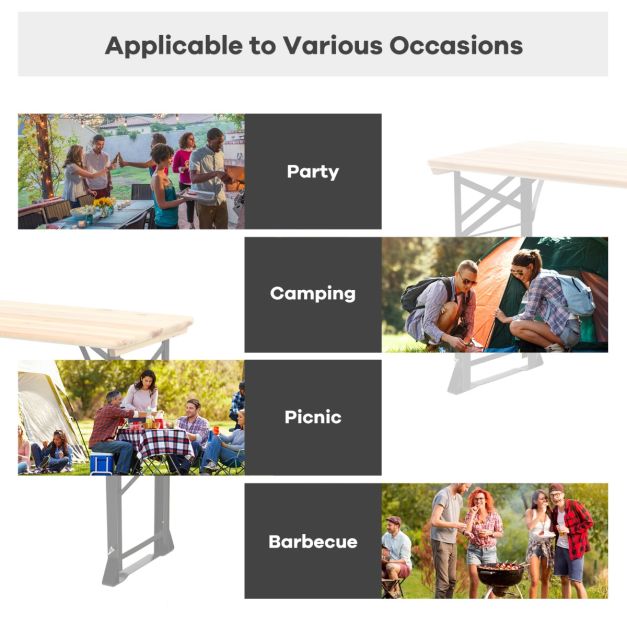 Nancy's Terrenho Biertafel - Campingtafel - Picknicktafel - Kampeertafel - Hout - ± 170 x 50 x 75-105 cm