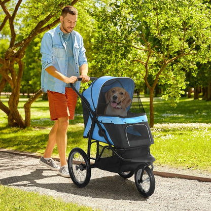 Chariot pour chien Pachuca de Nancy avec grandes roues, pliable, protection solaire, fenêtre grillagée, panier de rangement