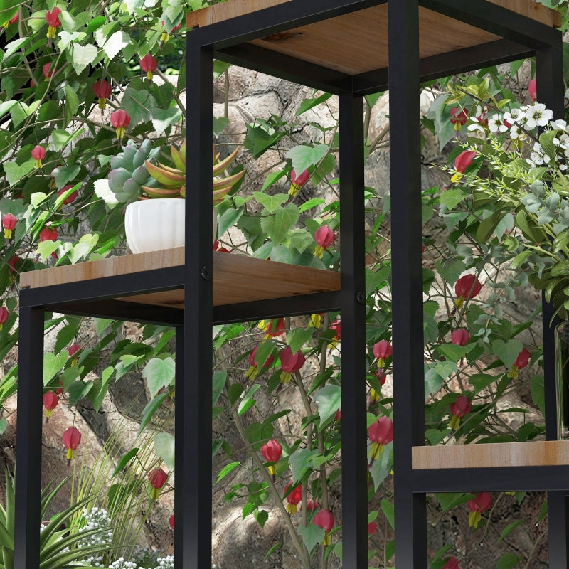 Nancy's Logrono Plant rack - Flower rack - Plant stairs - Flower stairs - Black / Brown - ± 80 x 20 x 75 cm