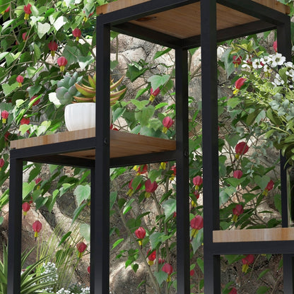 Support à plantes Logrono de Nancy - Support à fleurs - Escaliers végétaux - Escaliers fleuris - Noir / Marron - ± 80 x 20 x 75 cm