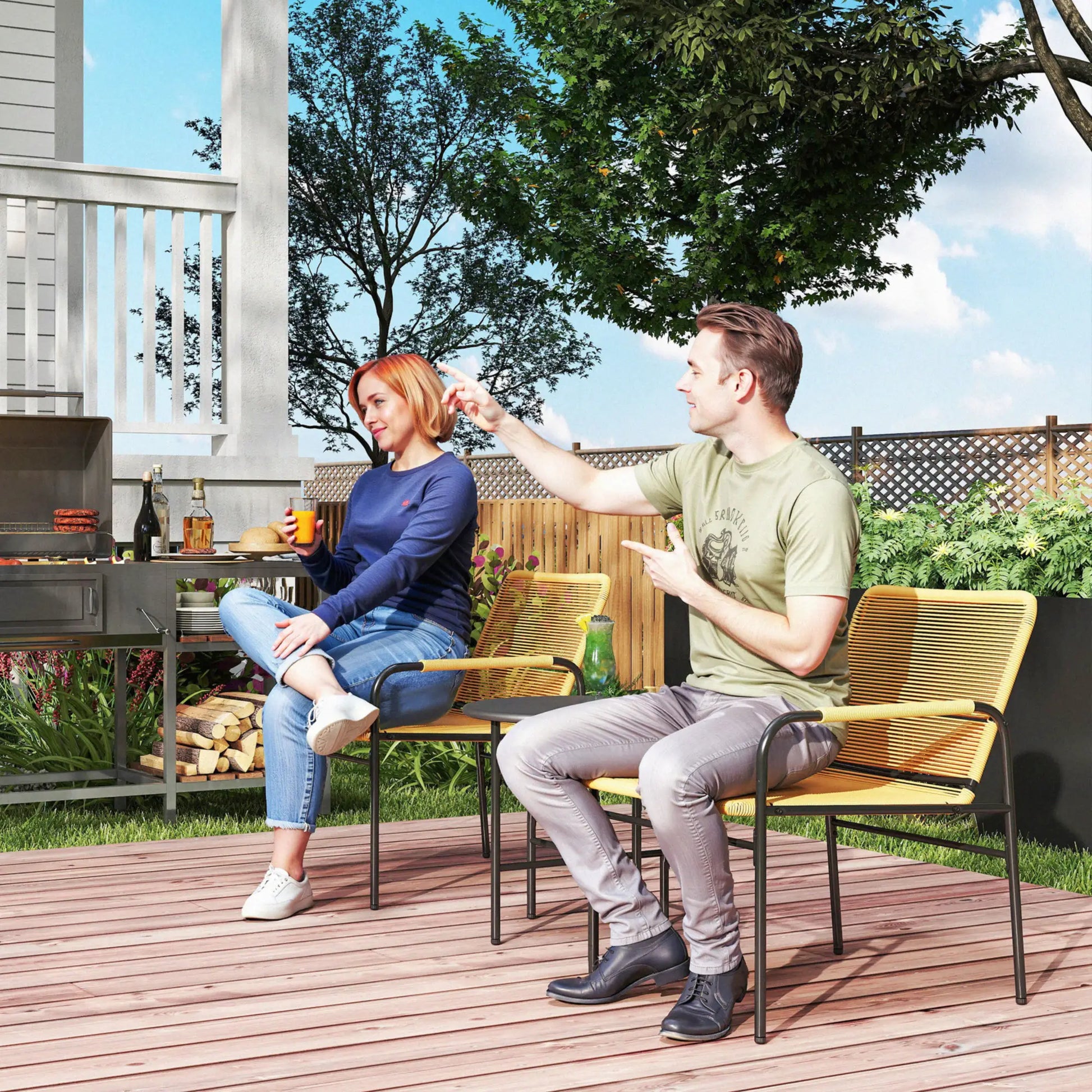 Nancy's Genga Bistroset - Balkonset - Tuinset - Grijs - Staal / Rotan