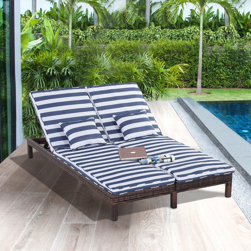 Nancy's Raymore Lounger - Lounge bed - Lounger - 2-Person - Adjustable - Metal - Blue - White - Rattan - Brown 