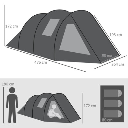 Nancy's Fermentelos Kampeertent - Camping Tent - 3 tot 4 personen - Zwart - ± 475 x 265 x 170 cm