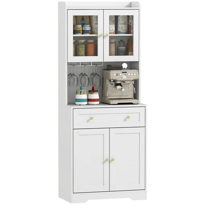 Nancy's Pastrengo Keukenkast - Vitrinekast - Opbergkast - Wit - MDF / Glas - ± 70 x 40 x 170 cm