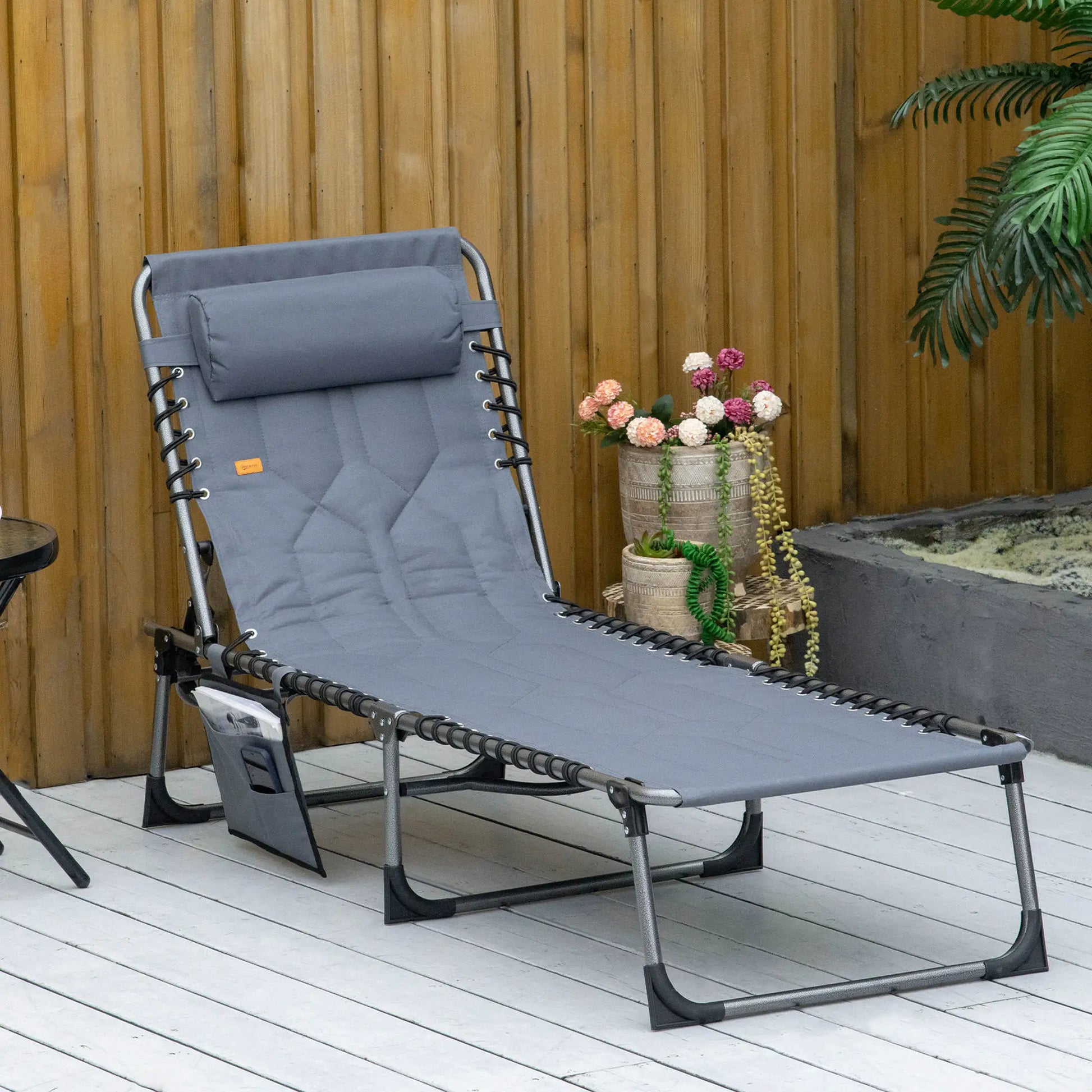 Nancy's Cermenate Ligbed - Tuinligstoel - Verstelbare Rugleuning - Strandbed - Grijs