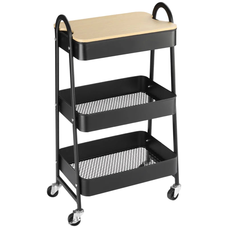 Nancy's Montereale Trolley - Serveerwagen - Keukentrolley - Zwart - ± 45 x 30 x 80 cm