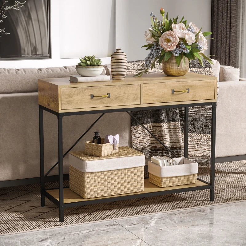 Nancy's Boivaes Sidetable - Consoletafel - Bijzettafel - Bruin / Zwart - Staal - ± 100 x 35 x 75 cm