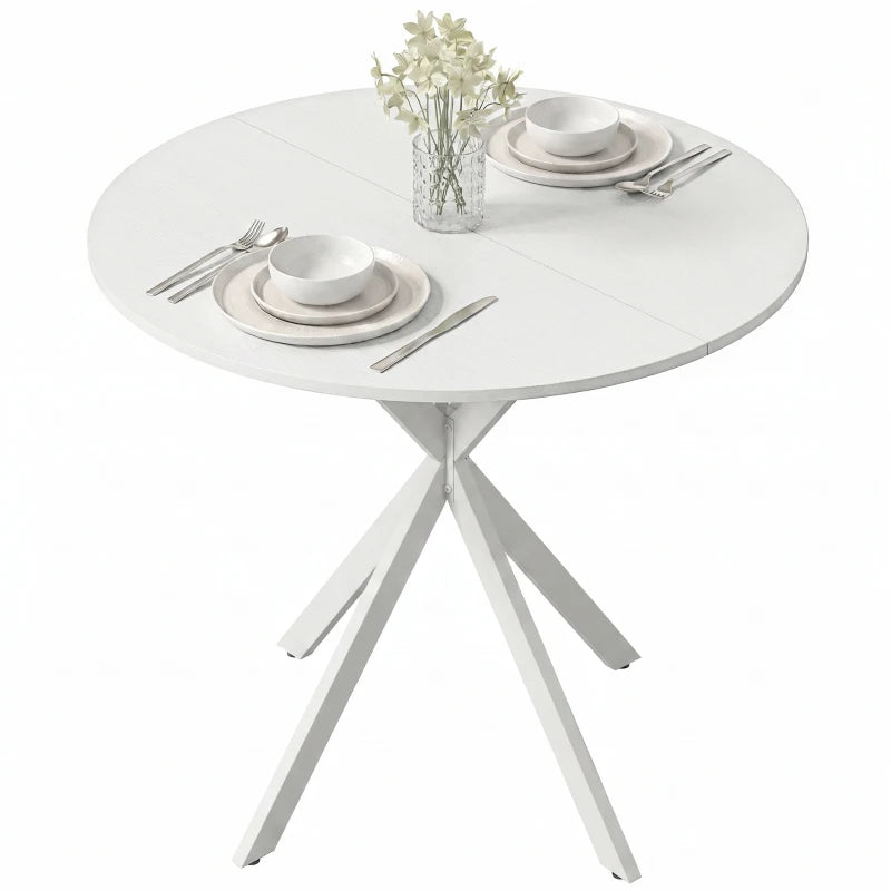 Nancy's Travo Eettafel rond - Ronde eettafel met houtlook - Wit - Spaanplaat / Staal - Ø80 x 75H cm