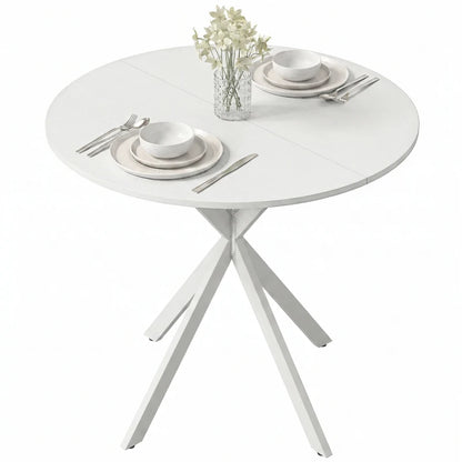 Nancy's Travo Eettafel rond - Ronde eettafel met houtlook - Wit - Spaanplaat / Staal - Ø80 x 75H cm