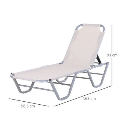 Nancy's Rough Mile Ligstoel - Loungebed - Ligbed - Crème, Zilver - Aluminium