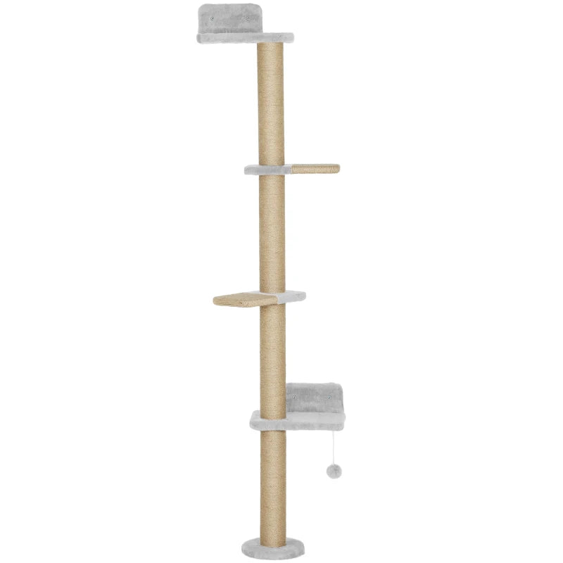 Nancy's Nicosia Krabpaal - Kattenboom - Lichtgrijs / Naturel - Pluche / Jute - ± 50 x 20 x 180 cm
