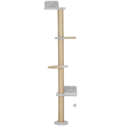 Nancy's Nicosia Krabpaal - Kattenboom - Lichtgrijs / Naturel - Pluche / Jute - ± 50 x 20 x 180 cm