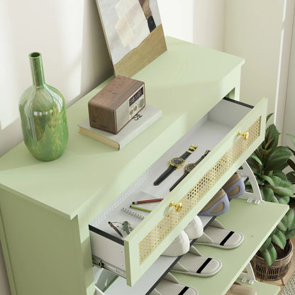 Nancy's Alvalade Commode - Sideboard - Opbergkast - Dressoir - Groen - Polyrattan - ± 90 x 30 x 120 cm