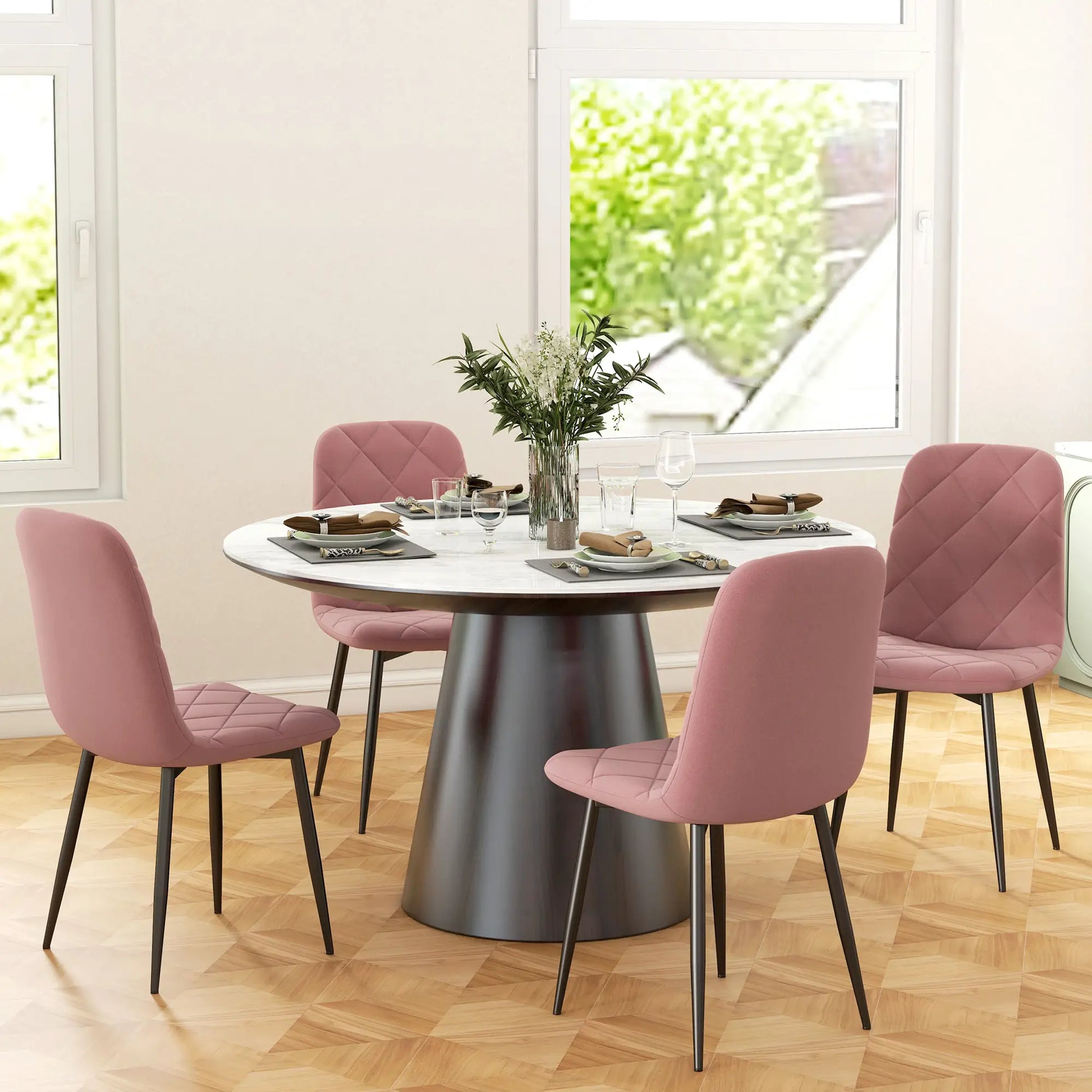 Nancy's Loreo Eetkamerstoelen - Set van 4 - Roze - Fluweel
