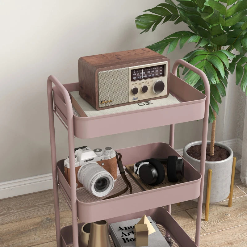 Nancy's Monterosi Trolley - Serveerwagen - Keukentrolley - Roze - Staal - ± 45 x 30 x 80 cm