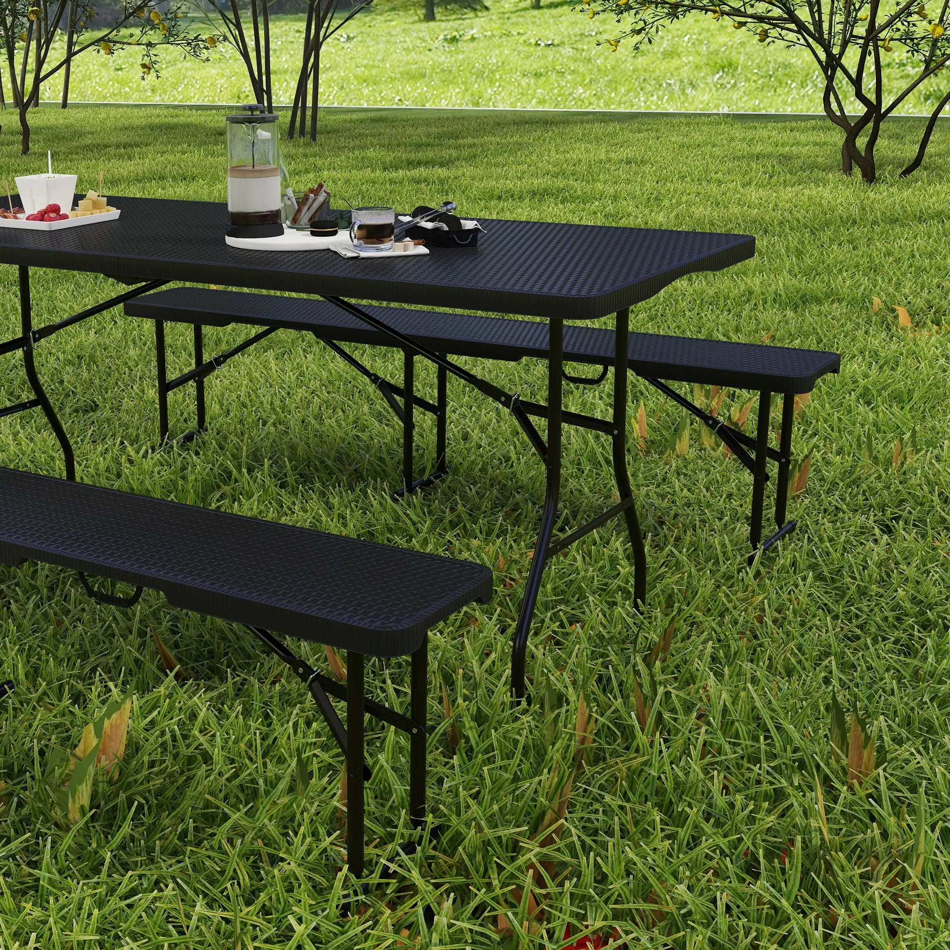Nancy's Fauglia Picknicktafel - Campingtafel - Inklapbaar - Zwart / Bruin