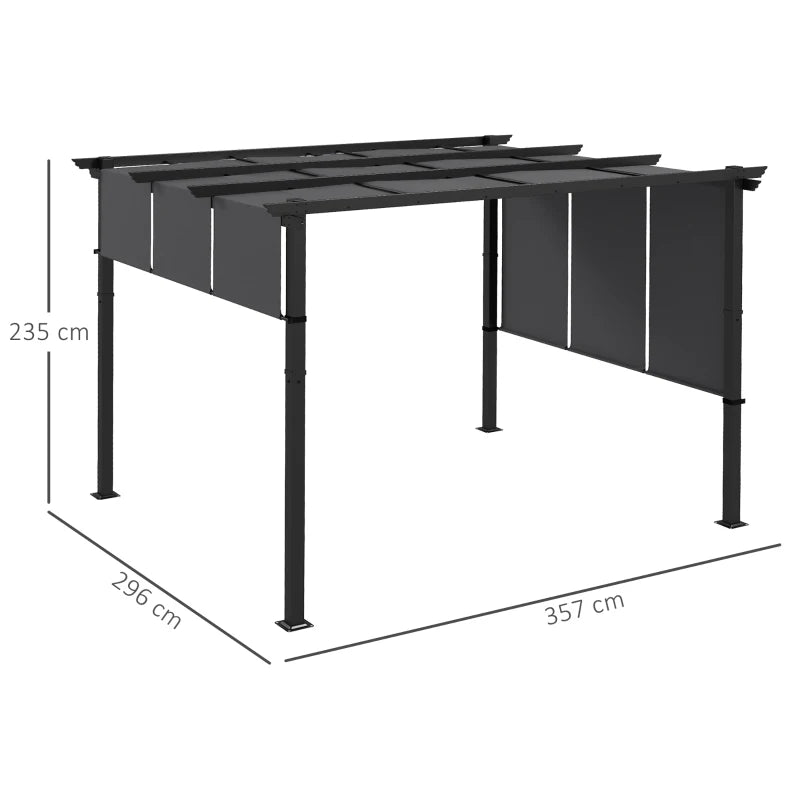 Nancy's Supino Pergola - Tuinpaviljoen - Uitschuifbaar zonnedak - Grijs - ± 355 x 295 x 235 cm