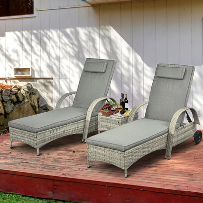 Nancy's Almeida Ligbed - Loungebed - 3-Delige Set van 2 ligbedden + bijzettafel - Rotan - Grijs