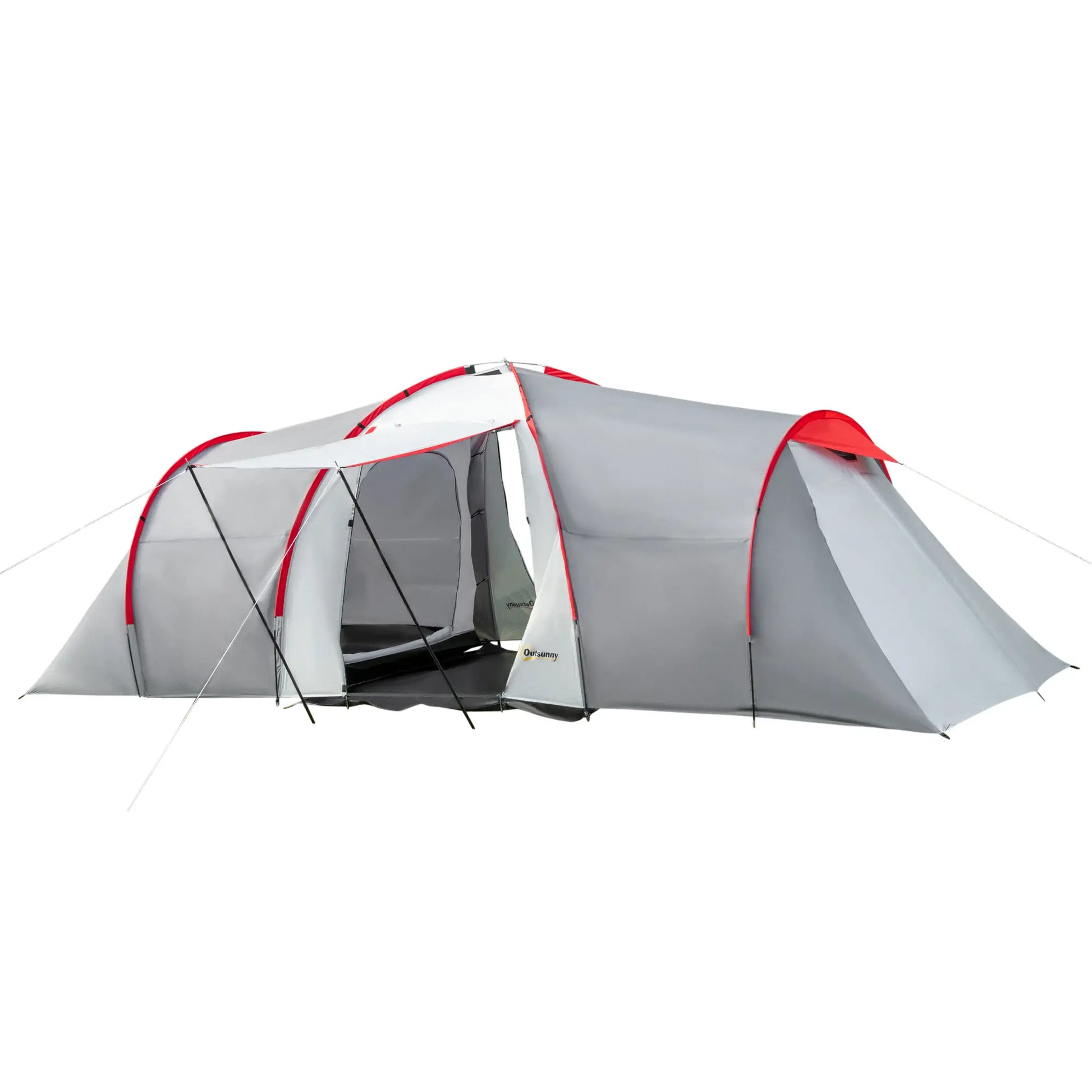 Nancy's Fonzaso Kampeertent - Campingtent - 2 Slaapkamers - Grijs / Rood - ± 590 x 245 x 195 cm