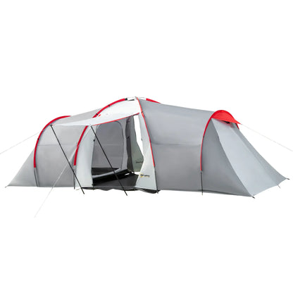 Nancy's Fonzaso Kampeertent - Campingtent - 2 Slaapkamers - Grijs / Rood - ± 590 x 245 x 195 cm