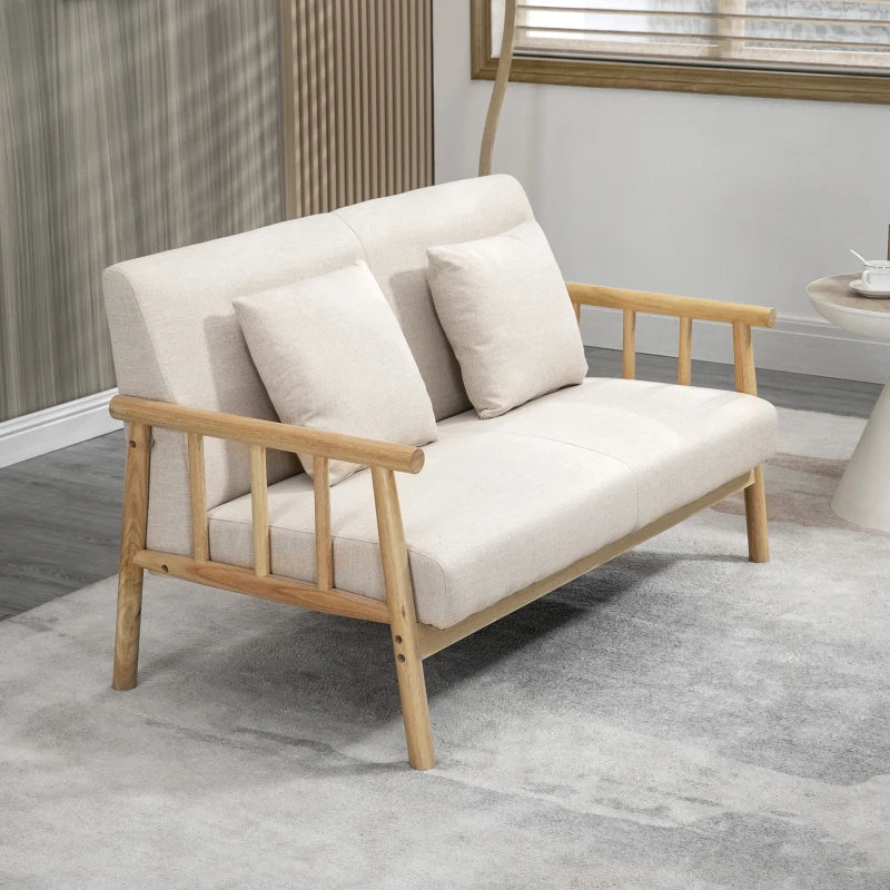 Nancy's Serle 2-Zitsbank - Zitbank - Woonkamerbank - Beige / Hout - ± 125 x 70 x 75 cm
