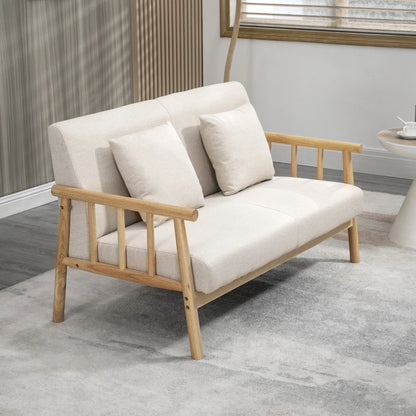 Nancy's Serle 2-Zitsbank - Zitbank - Woonkamerbank - Beige / Hout - ± 125 x 70 x 75 cm