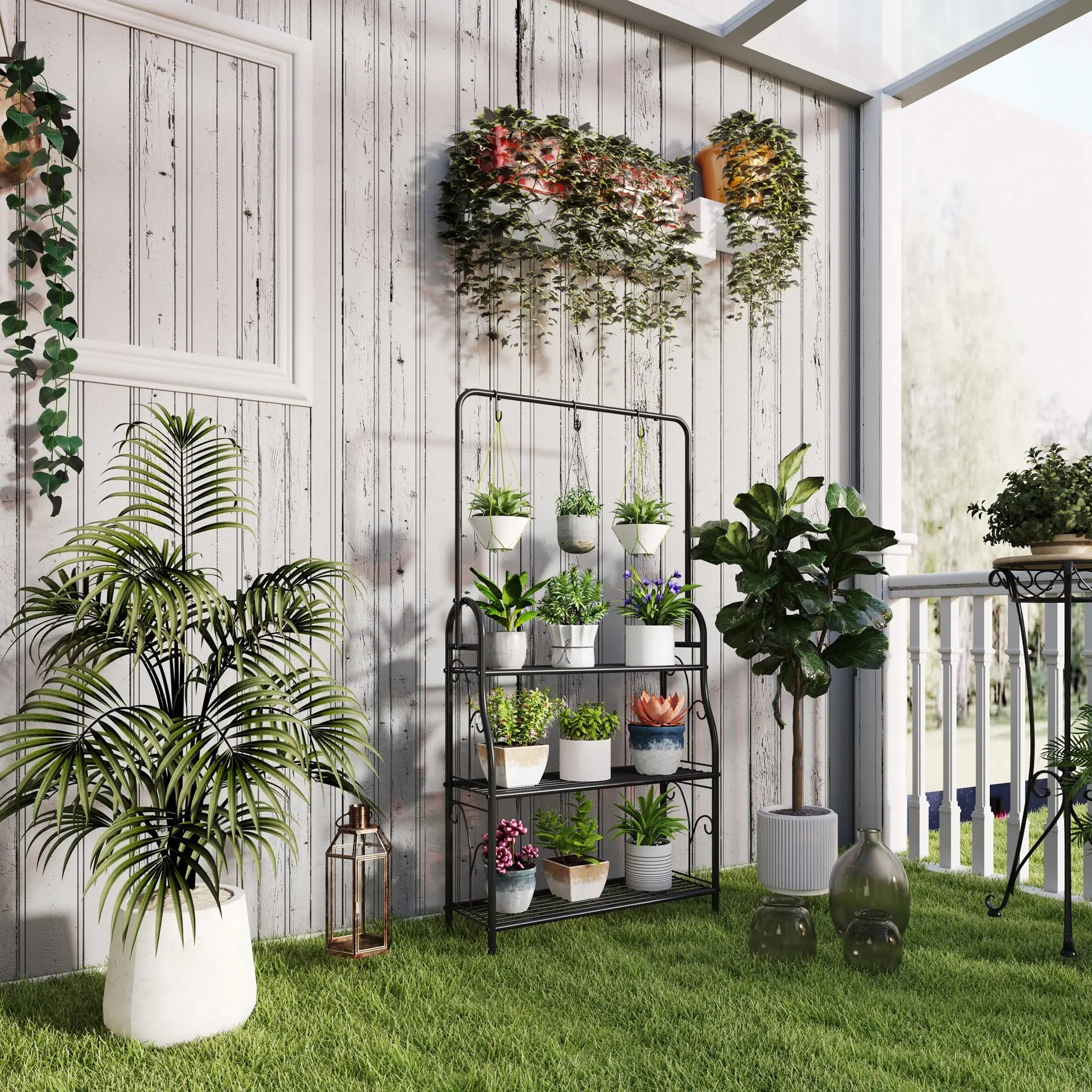 Nancy's Runa Plantenrek - Plantenstandaard - Bloemenstandaard - Zwart - Staal - ± 75 x 25 x 135 cm