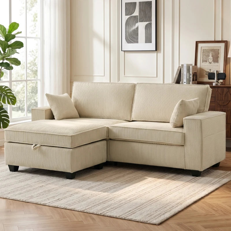 Nancy's Terlizzi Hoekbank - Flexibele Opbergpoef - Ruimte zitting - Beige - Corduroy - ± 215 x 150 x 95 cm