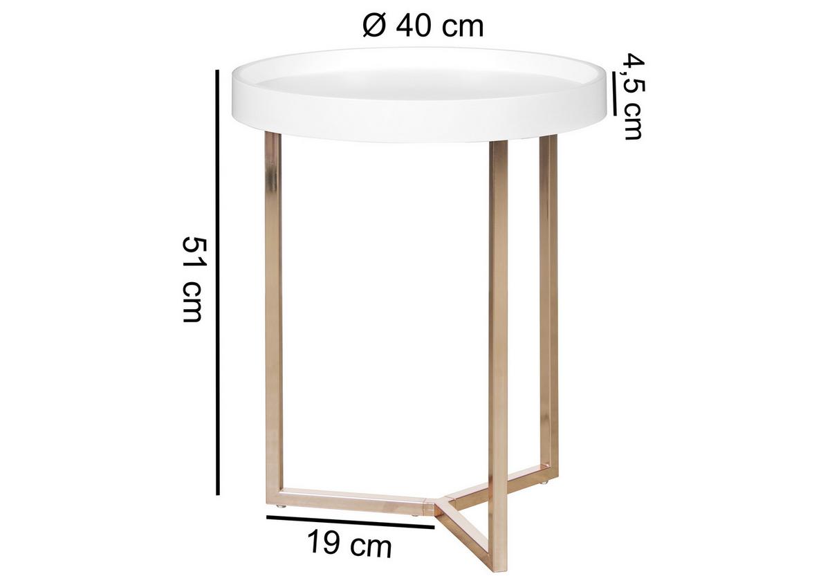 Tweedekans Wohnling Bijzettafel 40cm - Wit - Koper - Dienbladtafel - Salontafel