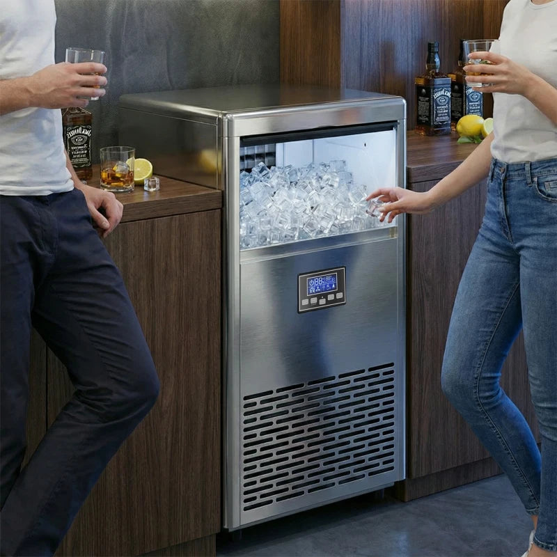 Nancy's Rosciano Ijsblokjesmachine - Automatische reiniging & binnenverlichting - LCD-paneel - Zilver - RVS - 45 x 40 x 80 cm