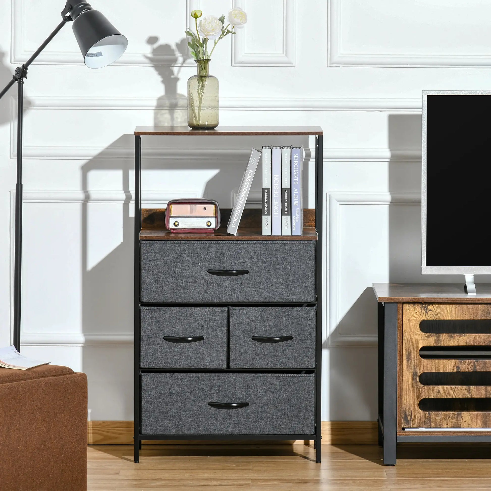 Nancy's Jesi Commode - Opbergkast - Ladekast - Zwart - ± 60 x 30 x 105 cm