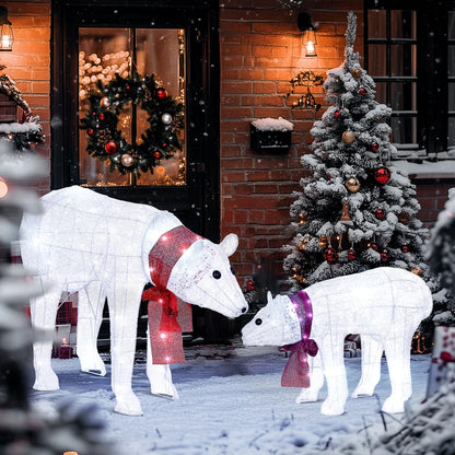 Nancy's Orsago Kerst Ijsberen - Kerstdecoratie - Kerstversiering Buiten - LED-Verlichting - Wit / Rood